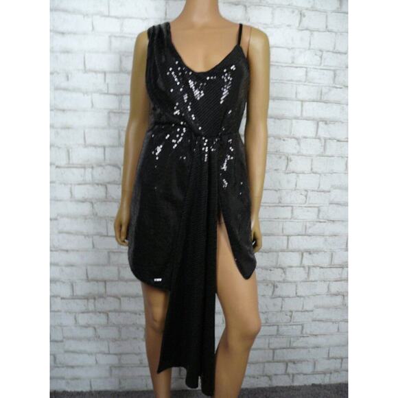 h:ours Dresses & Skirts - h:ours Black Sequin Draped & Pleated Dress w/ Bodysuit Small NEW